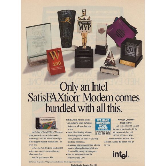 Intel SatisFAXtion Modem Vintage Print Ad 1993 Advertising Awards u Original - Picture 1 of 3